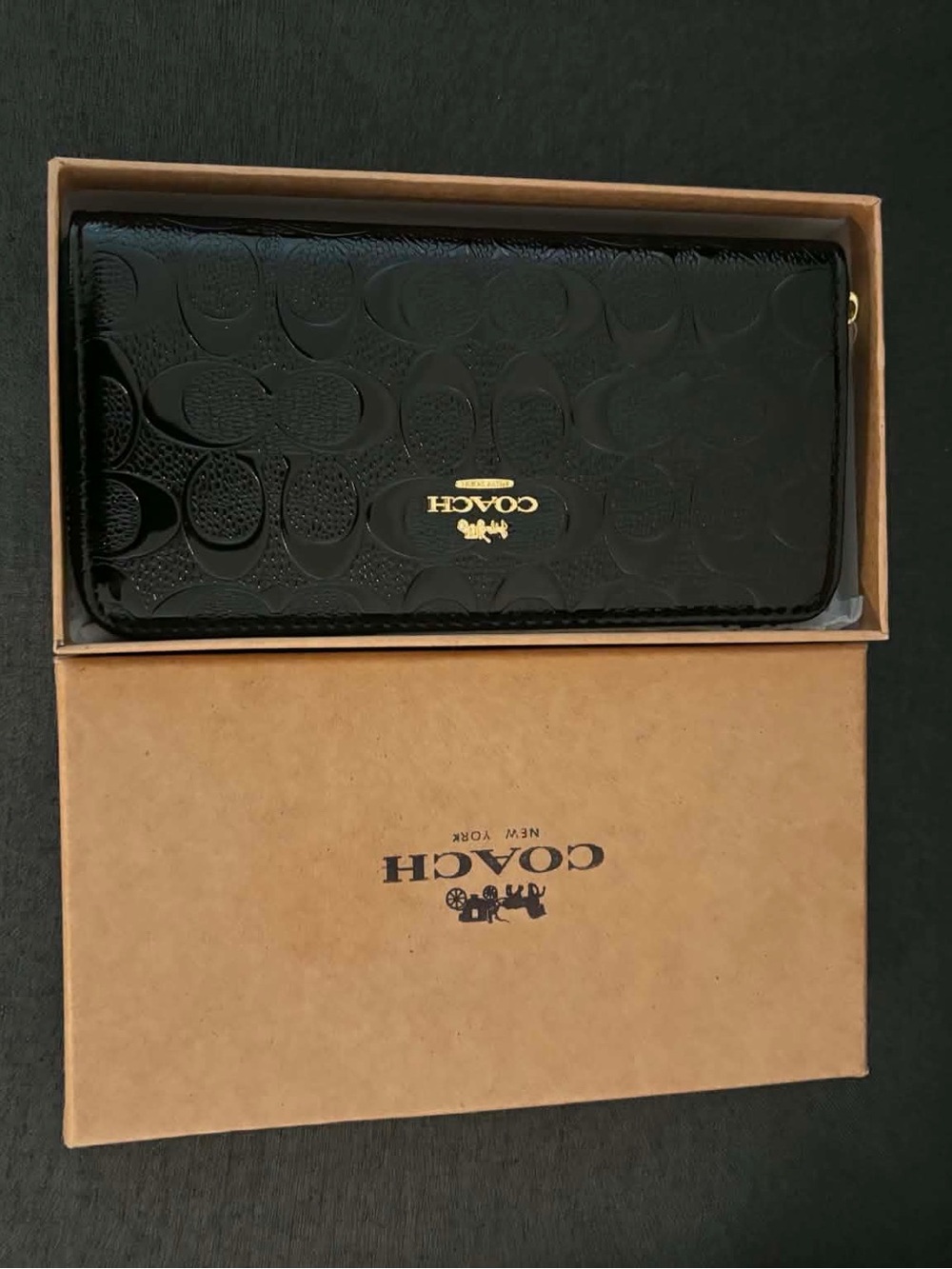 Black Patent Signature Embossed wallet wristlet